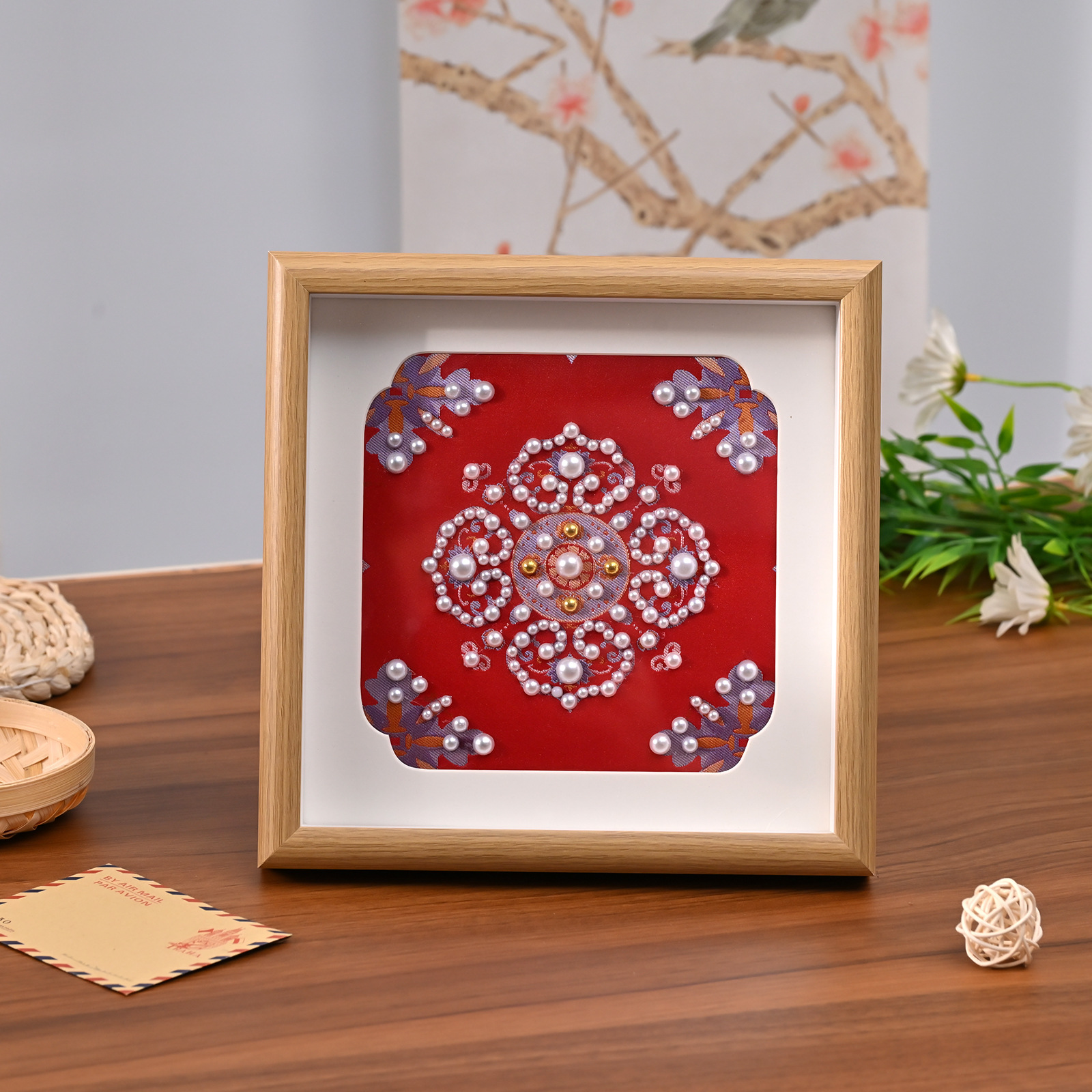 song dynasty brocade pearl painting photo frame handmade diy decoration 8-inch chinese style picture frame wooden hollow photo frame 6-inch