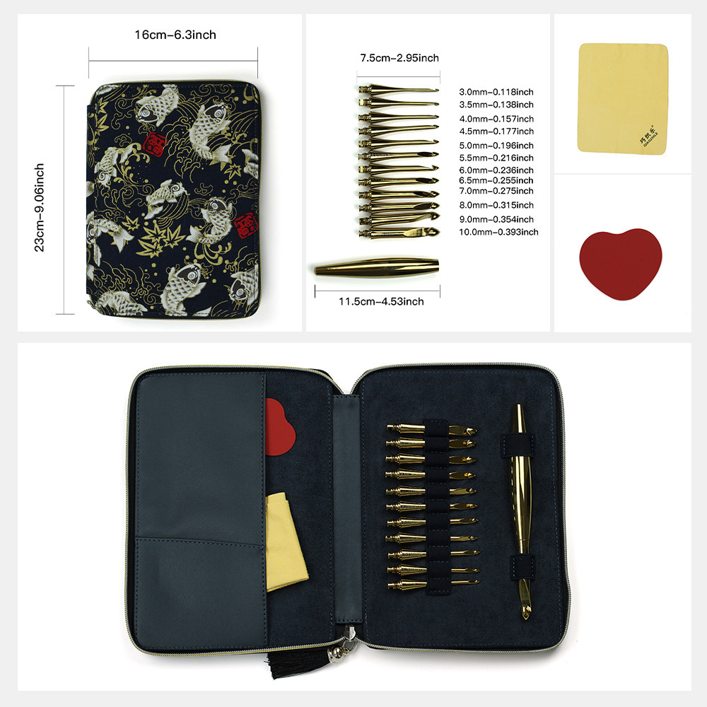 Herramientas de tejido transfronterizas de alúmina dorada desmontable ganchillo de cambio de aguja un conjunto de 12 cabezas de gancho