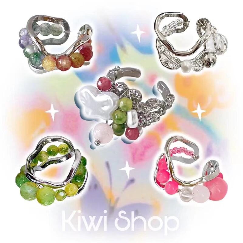 Colorful beaded ring sweet cool Millennium hot girl y2g jewelry niche design sub-culture personality advanced index finger ring