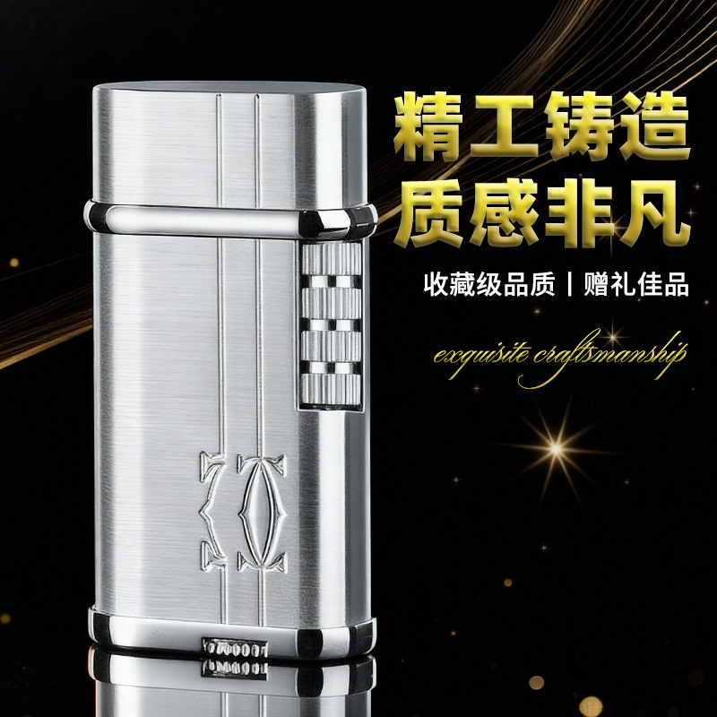 Personalized Retro Oblique Fire Lighter Grinding Wheel Elegant Open Flame Cigarette Lighter Men's High-End Business High-End Gift