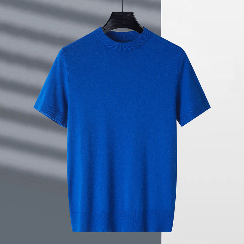 Cross-Border Short-Sleeved Sweater Men's Round-Neck Thin Sweater Foreign Trade Half-Sleeved Casual Knitted T-Shirt for Young and Middle-Aged People in Summer