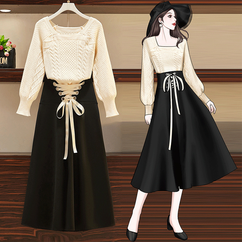 Christmas Two-Piece Suit Women's Winter Student's Western Style Winter Dress Dress Half-Length Dress New Year's New Year Sweater Skirt Christmas Two-Piece Suit Women's Winter Student's Western Style Winter Dress Dress Half-Length Dress New Year's New Year Sweater Skirt