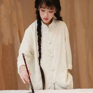 Cotton and Linen Chinese Style Stand-Up Collar Button-Up Top Autumn and Spring Loose Tai Chi Suit Women's Linen Zen Suit Jacket Tea Suit