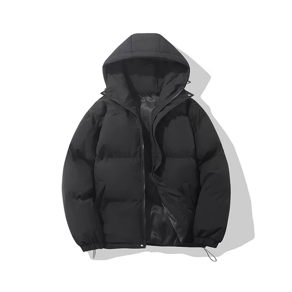 【1277】Solid Color Hooded Cotton Jacket, Winter Thickened Loose Cotton Coat, Warm Puffer Jacket, Windproof Cotton Outerwear for Men