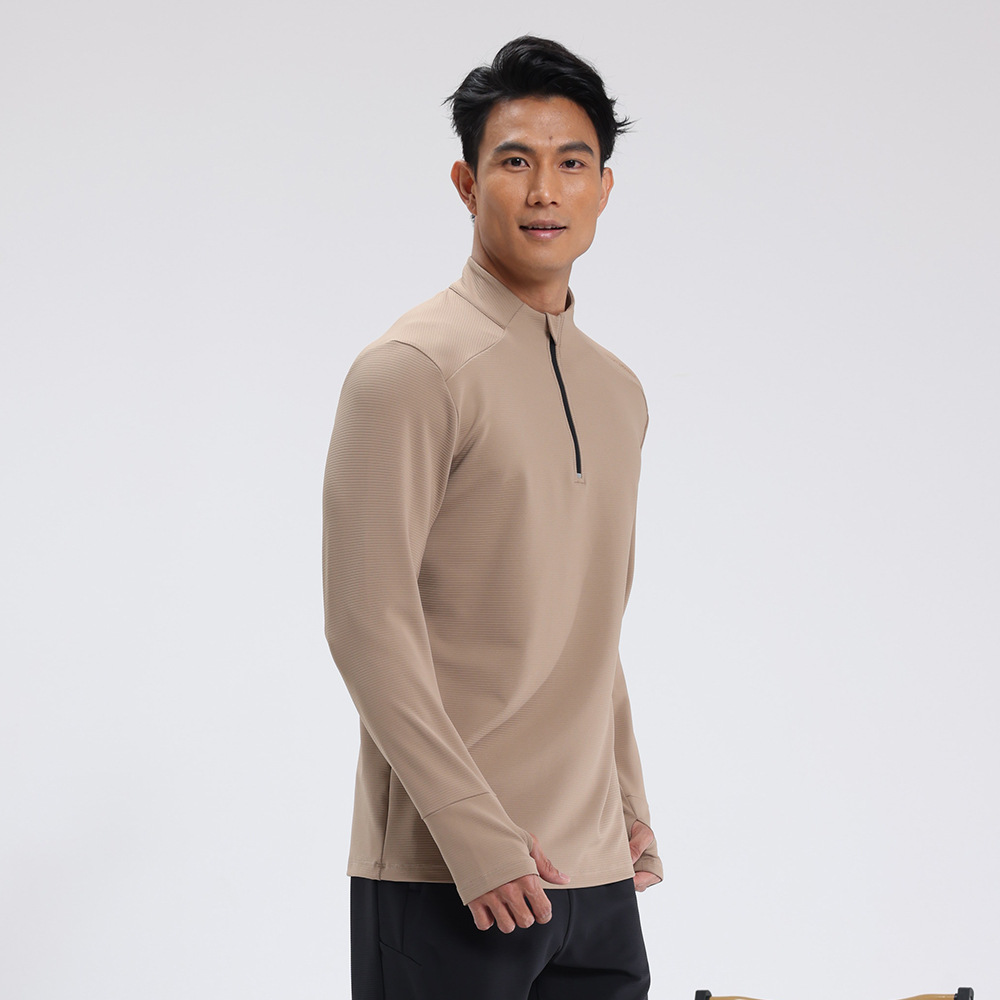 lulu hombre al aire libre mangas largas ropa deportiva rápida secado camiseta de cuello vertical chaqueta de semia cremallera montaña ropa de ciclismo para correr