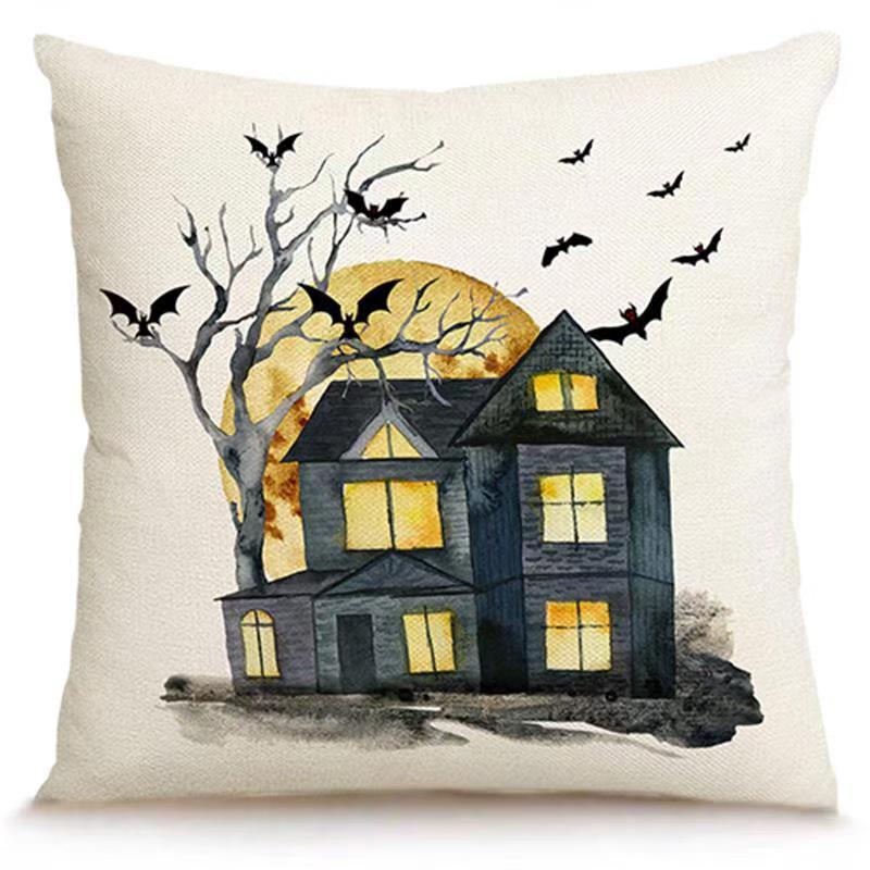 Transfronterizo Amazon Halloween impresión lino almohada cubierta bruja calabaza decoración doméstica almohada cubierta