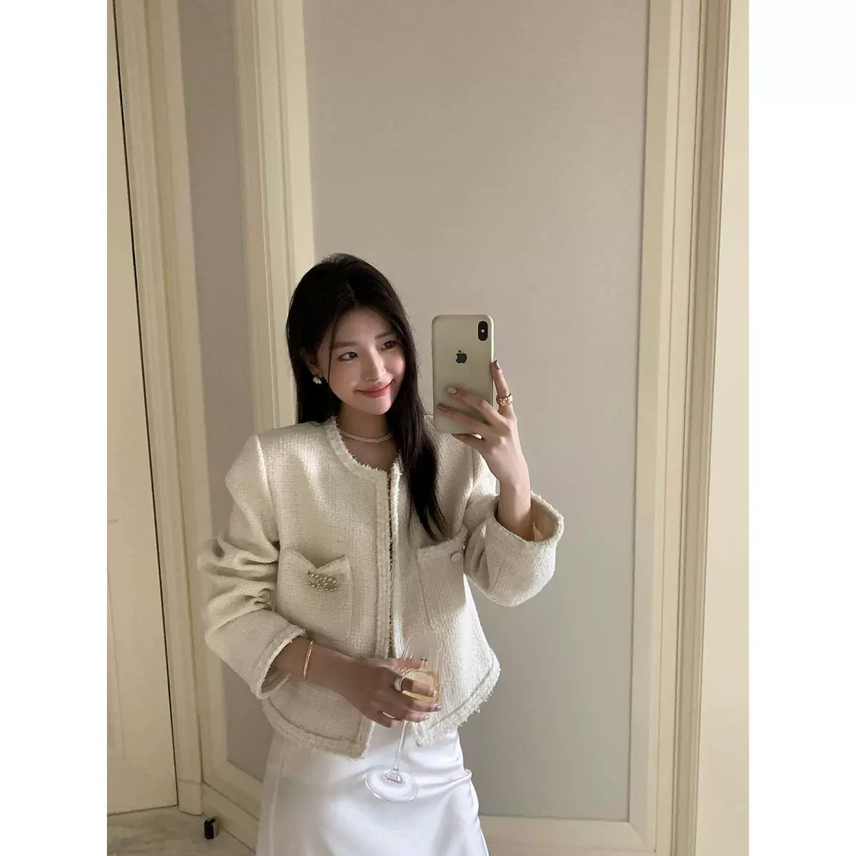 趋梦DT ETOLIE千金感 粗花呢外套女短款毛边长袖小香风上衣女秋季