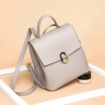 包包女包2022新款时尚真皮大容量纯色书包女双肩背包女款双肩包潮