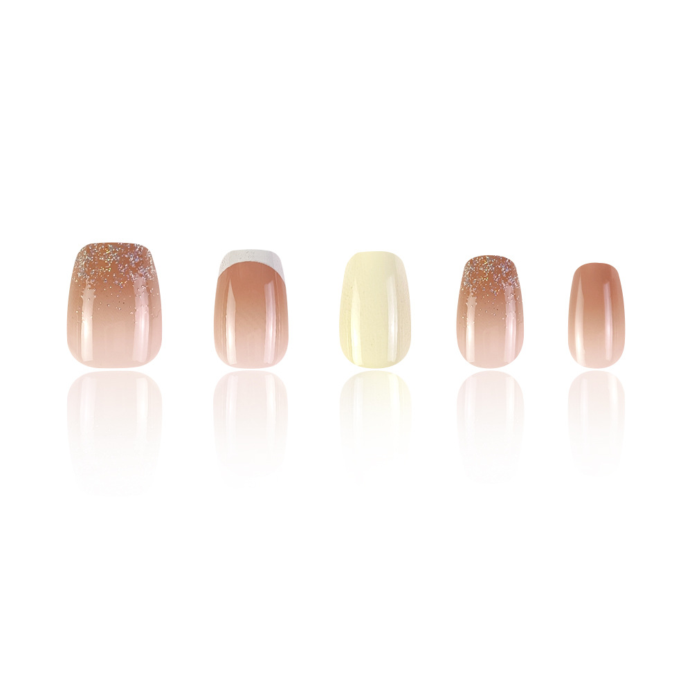 30 piezas de parche de uñas terminadas, leche de champagne, manicure blanca francesa, suave y dulce, trapezoidal corta, uñas para usar image 6