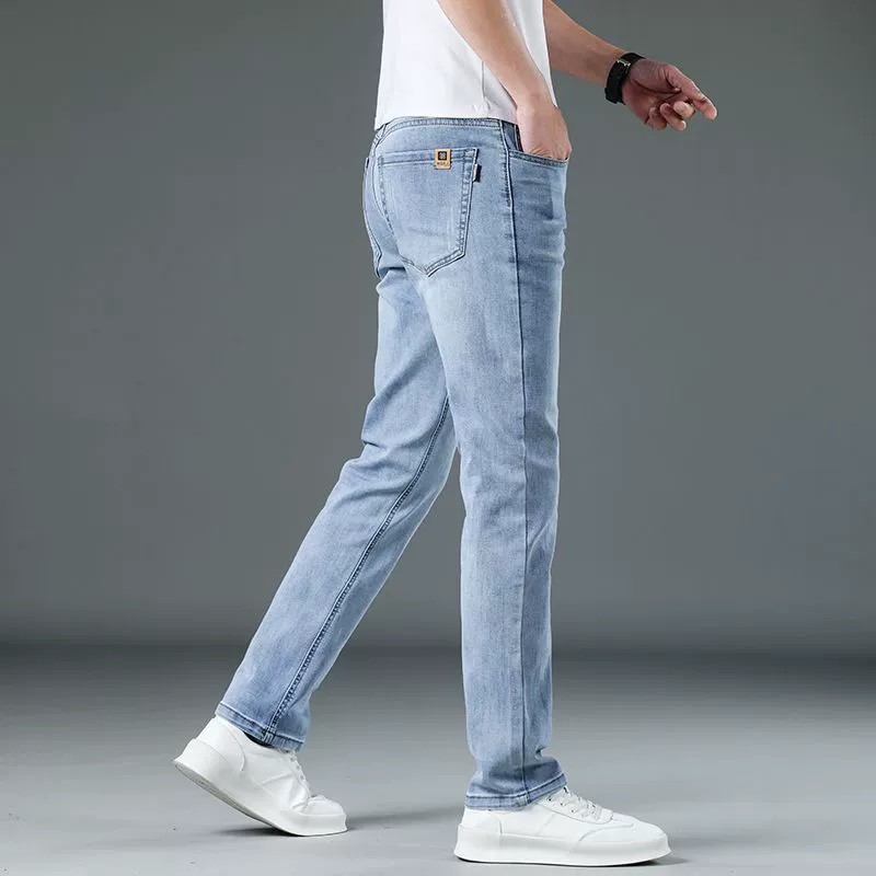 Маленькие летние коробчатые джинсы, эластичные casual брюки, Гонг-Конг, корейский стиль, облегающий