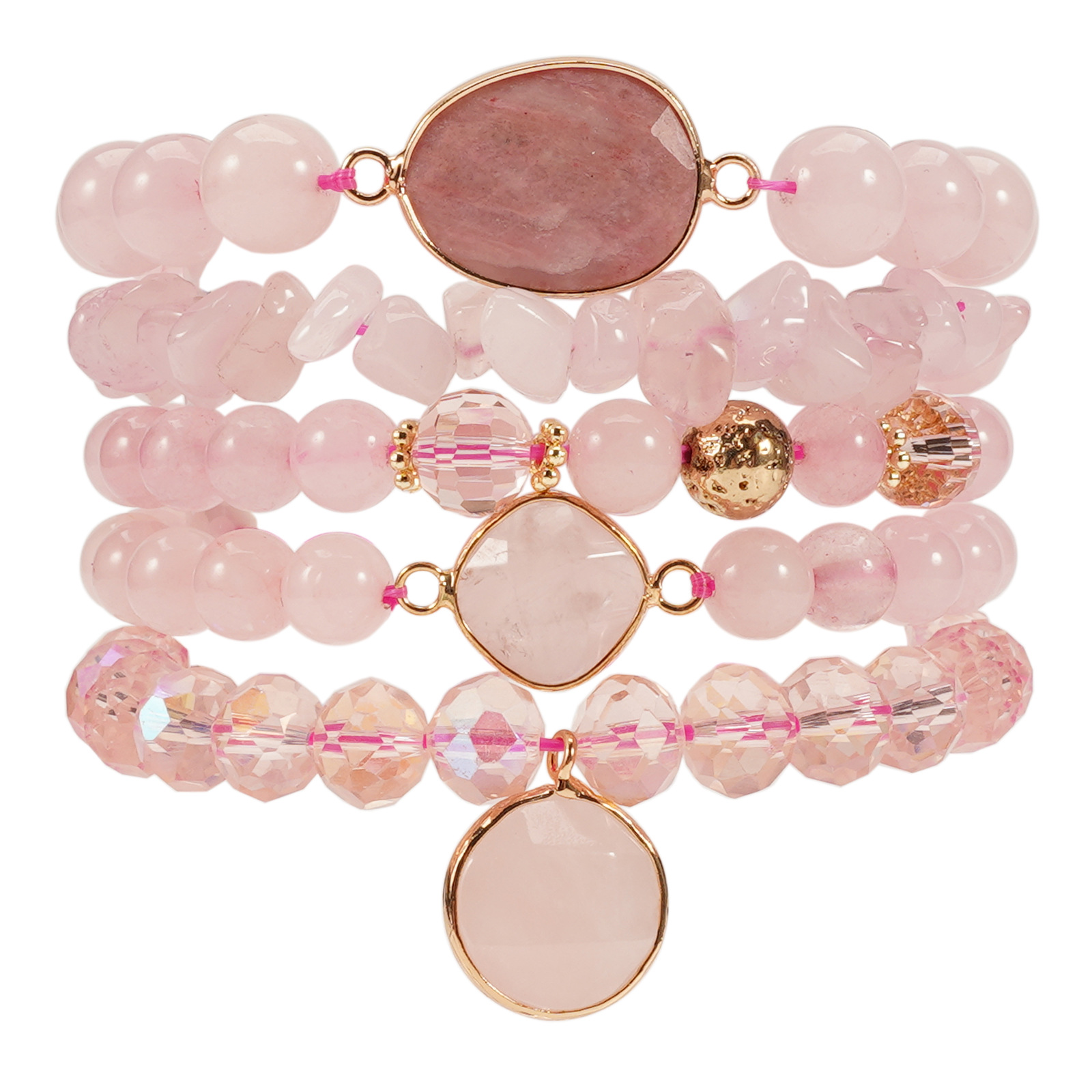 Ventas transfronterizas de estilo bohemio superpuesto conjunto de piedra natural rosa verde Dongling composición de piedra volcánica