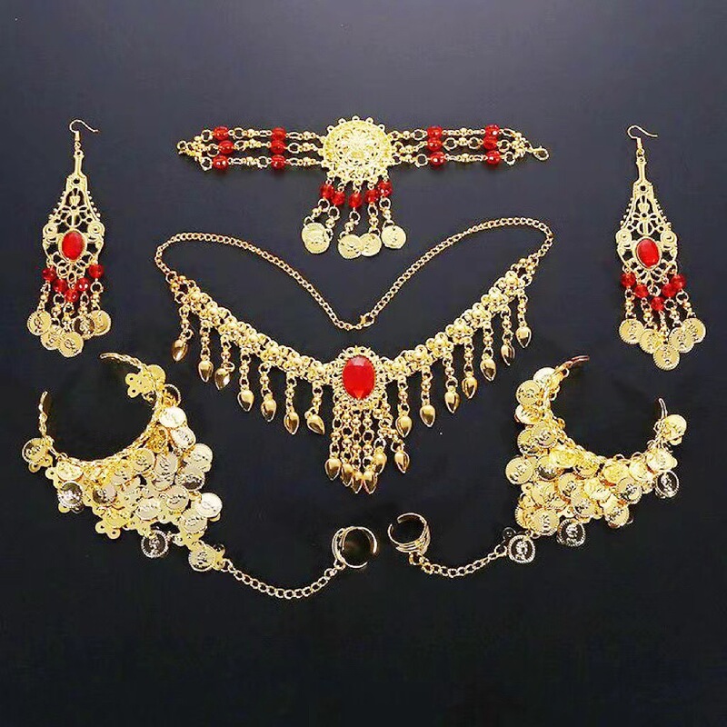 Indian Dance Accessories Photo Belly Dance Head Chain Necklace Earrings Headdress Nose Chain Bracelet Creative Jewelry