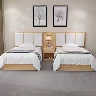 Wholesale Fast Chain Hotel School Hotel Furniture Standard Room Headboard Soft Bag Tv Table Apartment Bed Complete Set
