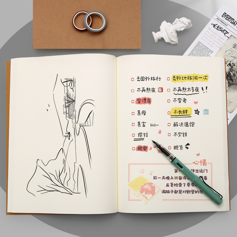Cross-border minimalist retro A5 blank notebook, Insta-style, ultra-thick student B5 lined A4 grid notebook