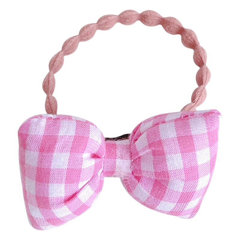 Japonés linda chica corazón Rosa Plaid arco banda de pelo suave chica kawaii pelo cuerda Mori chica banda de goma joyería