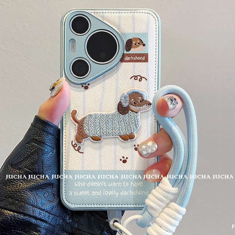 For Huawei pura70pro Phone Case with Lanyard Niche P60 High-end Phone Case Sweater Earphone Puppy