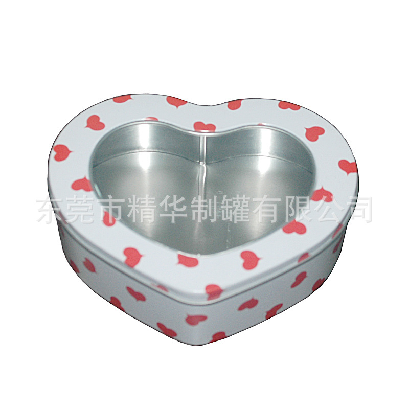 厂家现货铁罐公版开窗心形包装盒图案心形透明胶片收纳铁盒