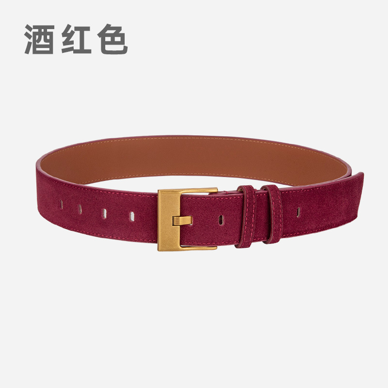 复古真皮宽腰带女士磨砂反绒小众皮带配裙子西装高级感装饰腰封女|undefined