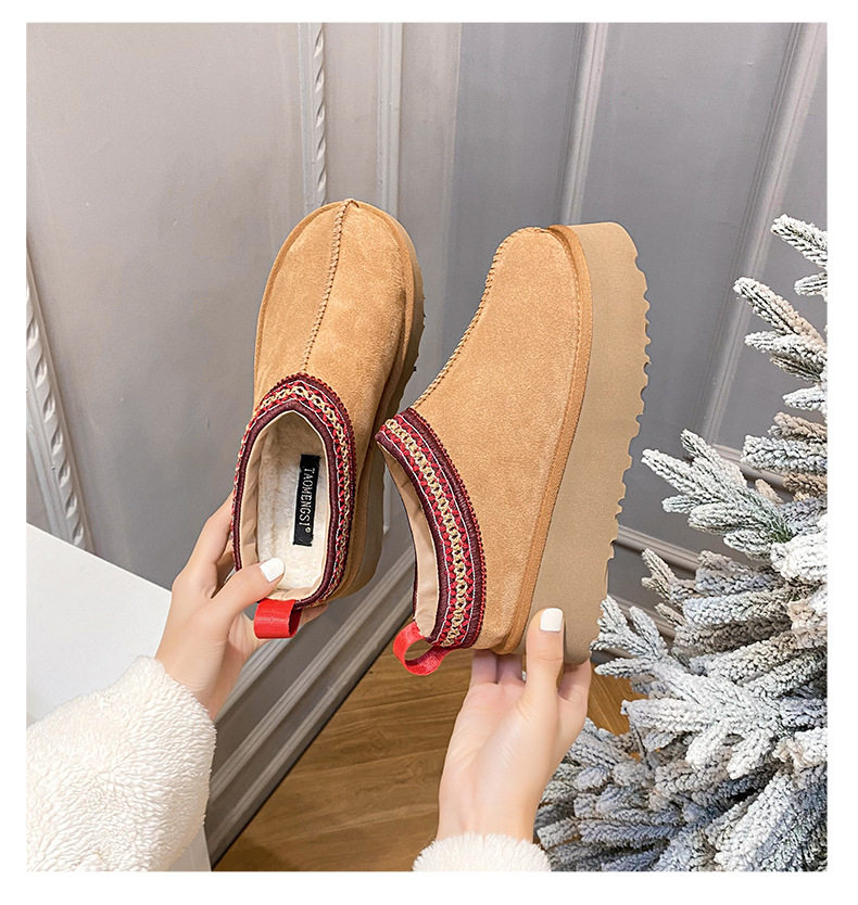 Dép lười nữ da bò thật đế dày lót lông nhân tạo giữ ấm, gót 4 cm — Màu cát, Màu hạt dẻ chi tiết 14