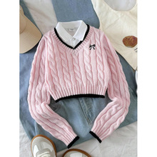 Q 46717 Bow embroidered V-neck sweater ��������� V ��ë��