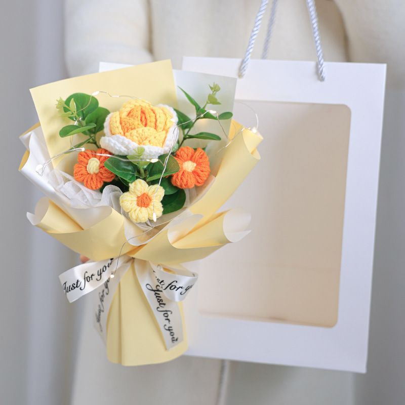 七夕教师节礼物女神节花束针织花毕业季小香风花束针织玫瑰花跨境|undefined
