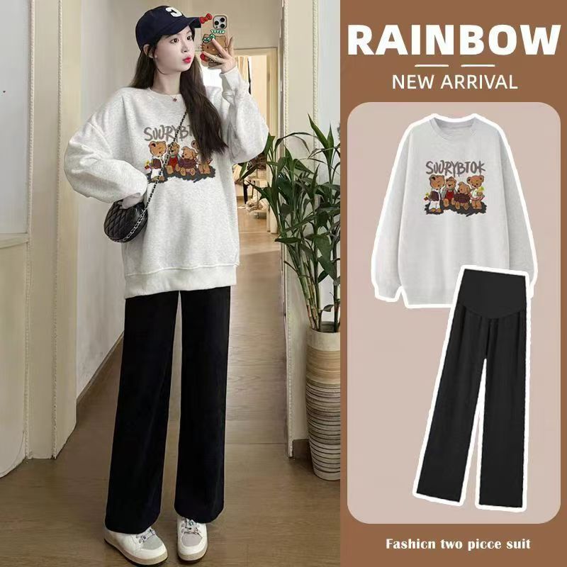 Maternity Spring and Autumn Outfit Set, Stylish and Trendy Sweatshirt for Going Out, 2026 New Autumn and Winter Fleece-Lined Maternity Pants Two-Piece Set Maternity Spring and Autumn Outfit Set, Stylish and Trendy Sweatshirt for Going Out, 2026 New Autumn and Winter Fleece-Lined Maternity Pants Two-Piece Set