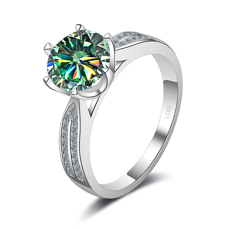 Anillo de color de tres quilates blanco incrustado con mosaico rosa azul verde mosaico con certificado de lápiz lateral