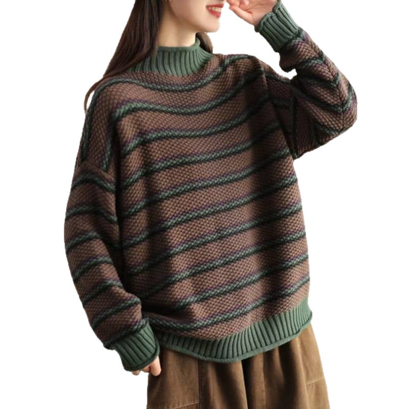 2025 primavera nuevo retro piña jersey de punto suéter de moda de mujer color mosaico doblado jersey de algodón chaqueta artística