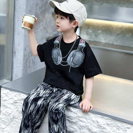 0572男童夏季套装2026新款儿童韩版超酷痞帅短袖防蚊裤长裤两件套