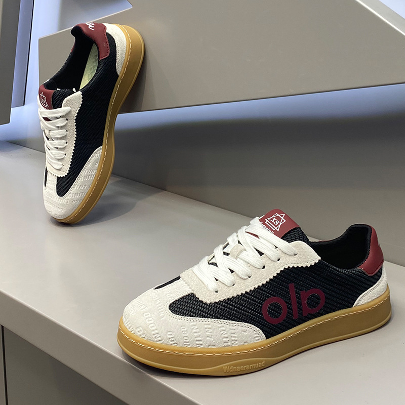 Yj Sneakers Men's 2025 Autum Fashion Versatile Flats Low-Top Shoes Mesh Breathable Leather Niche Lace-Up Casual