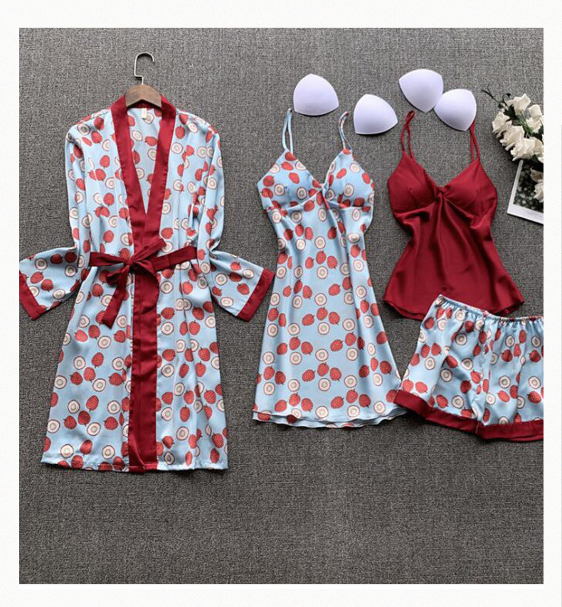 Slim Fit Type Strawberry Pattern Spring&Summer Season Women's Strawberry Pajamas