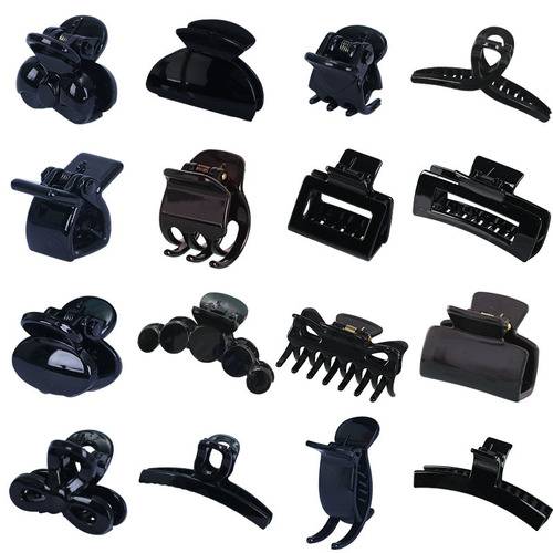 DIY Cream Glue Puffy Hair Clip Accessories – Black Mini Geometric Small Claw Clips, Traceless Bangs Clips