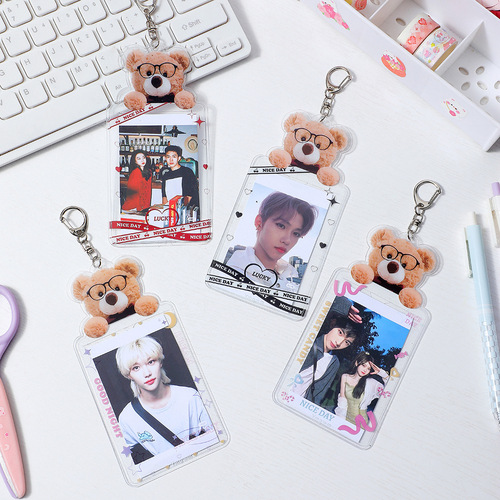 Japanese and Korean Cartoon Bear PVC Transparent Card Holder Girl Card Meal Card Protective Cover Celebrity Photo Storage Bag Pendant