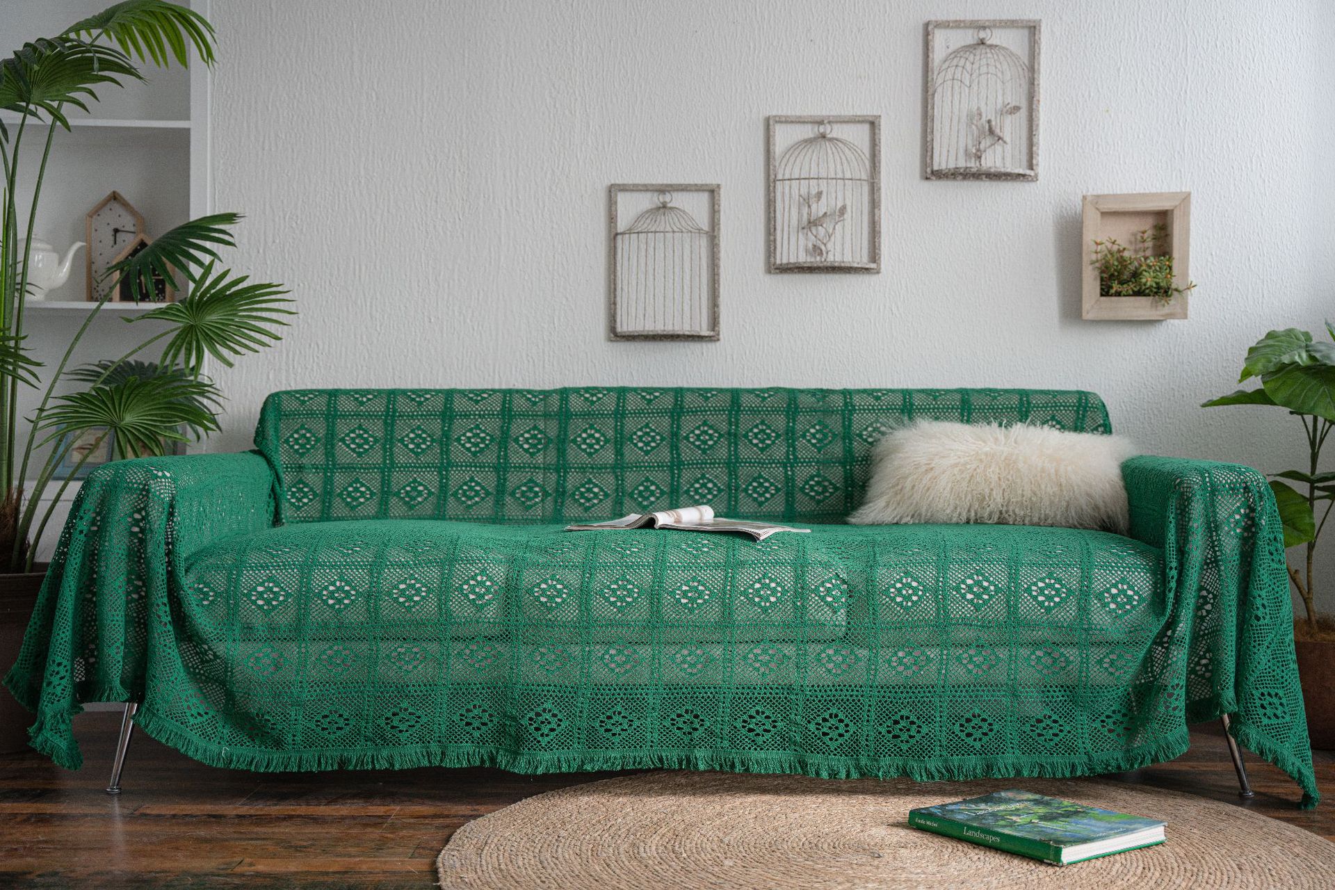 绿钩针沙发巾