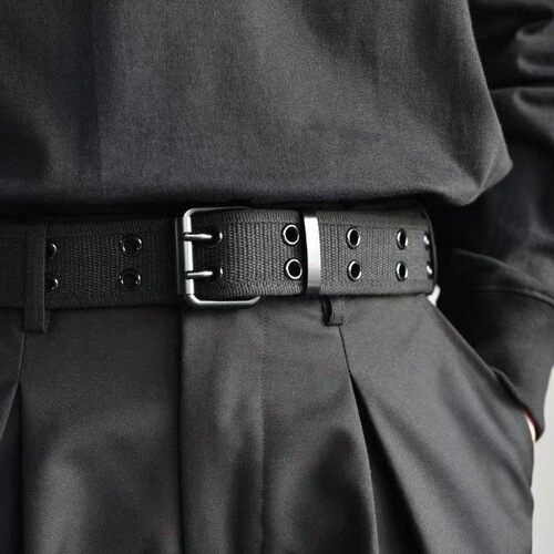 Canvas belt for men and women without holes square buckle belt Korean style trendy fashion personalized woven single circle punch-free trouser belt