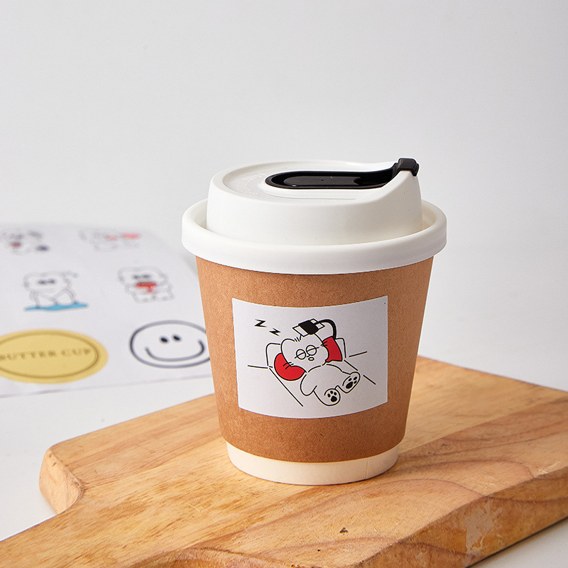 Taza de café desechable en taza de cartón kraft de doble capa con tapa engrosada taza de té de leche caliente para llevar taza de agua de leche de soja