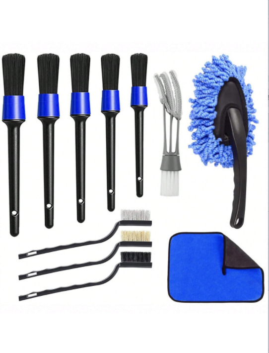[línea] 9 piezas de cepillo de limpieza de automóviles detalle de cepillo de alambre PP guante de cepillo de ranura de herramientas de cepillo de automóviles
