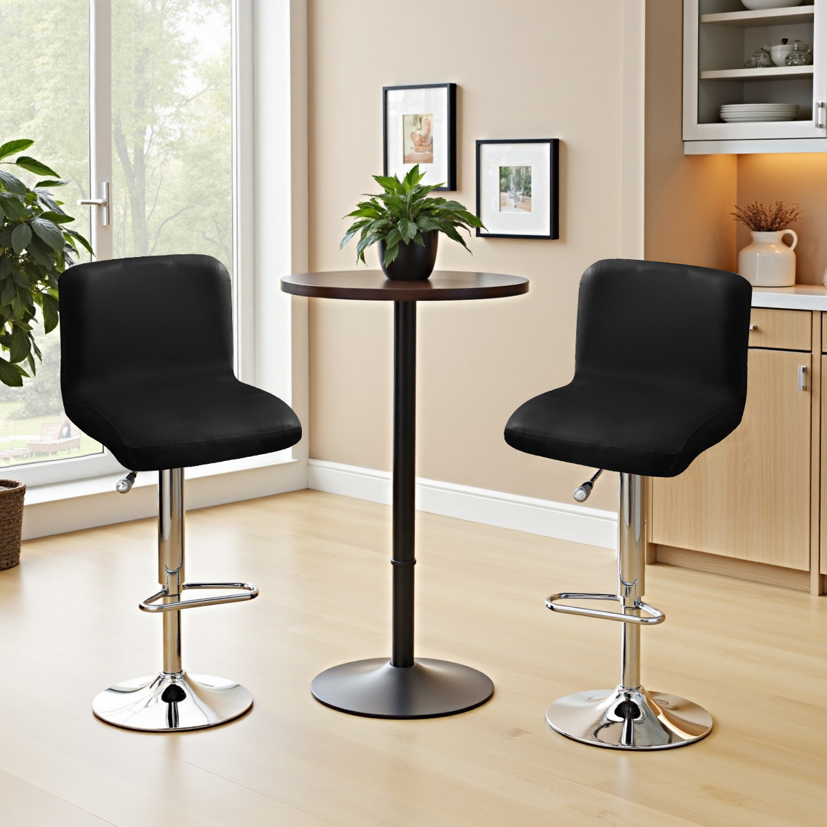 Funda elástica de PU de color sólido para silla de respaldo bajo, impermeable, antiarañazos para gatos, funda para taburete de bar, funda para taburete alto de cocina, funda para silla giratoria