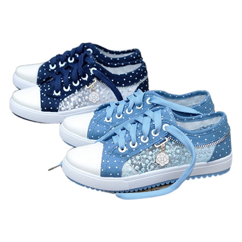 2018 Summer Korean Style New Women's Hollow Denim Mesh Shoes Flat Casual Shoes Breathable Cloth Shoes Student Mesh Shoes