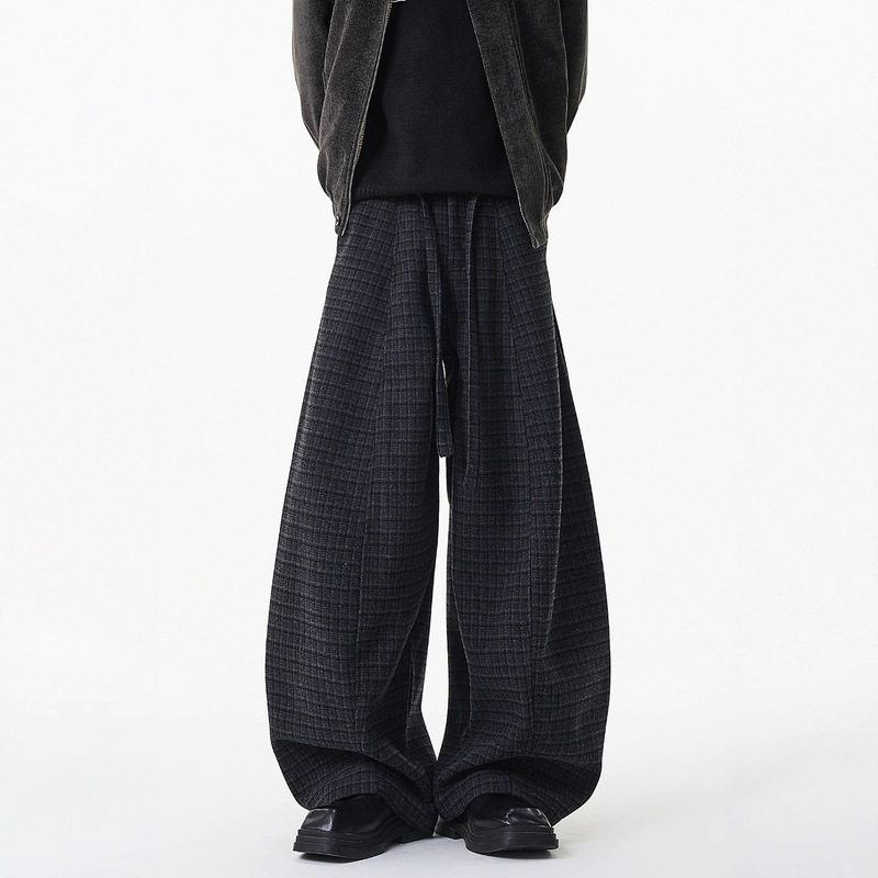 Trendy Retro Plaid Patchwork Wide-Leg Pants Drapey Fashion Sweatpants Loose Versatile Casual Men's Mid-Rise Trousers Trendy Retro Plaid Patchwork Wide-Leg Pants Drapey Fashion Sweatpants Loose Versatile Casual Men's Mid-Rise Trousers