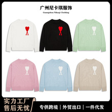 毛衣圆领大爱心25ss新款女宽松长袖跨境羊毛女针织衫