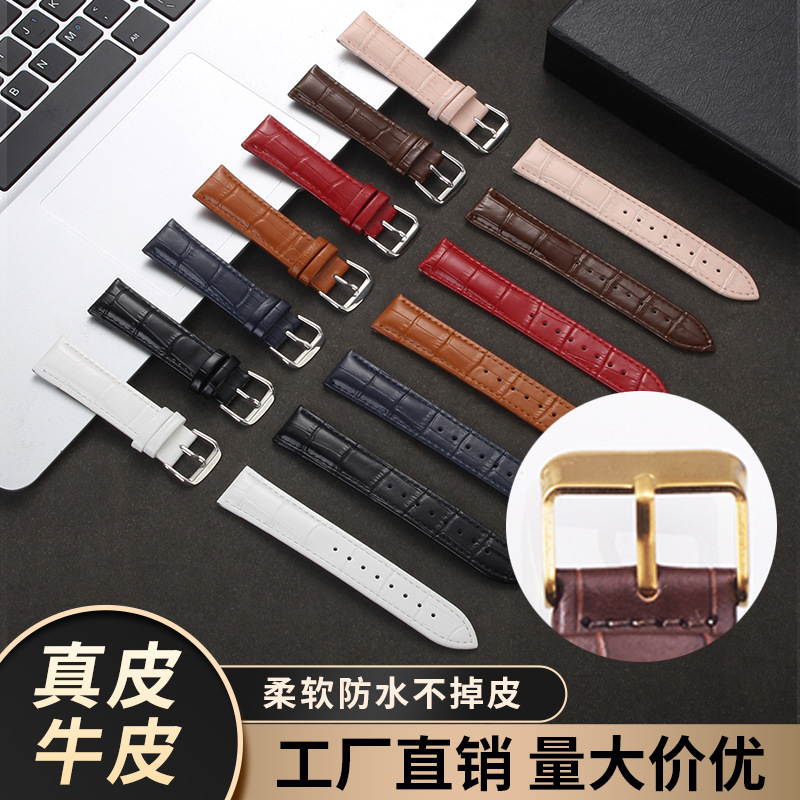 Watch Strap Leather Cowhide Strap Smart Watch Strap for Huawei Apple Samsung Strap Gold Buckle