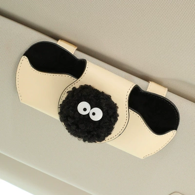 Car Glasses Clip Car Sun Visor Multifunctional Cute Small Coal Ball Sunglasses Clip Car Storage Box Storage Artifact (Car Glasses Clip/Bill Clip) - big-coal-ball-magnetic-glasses-box-rice-white
