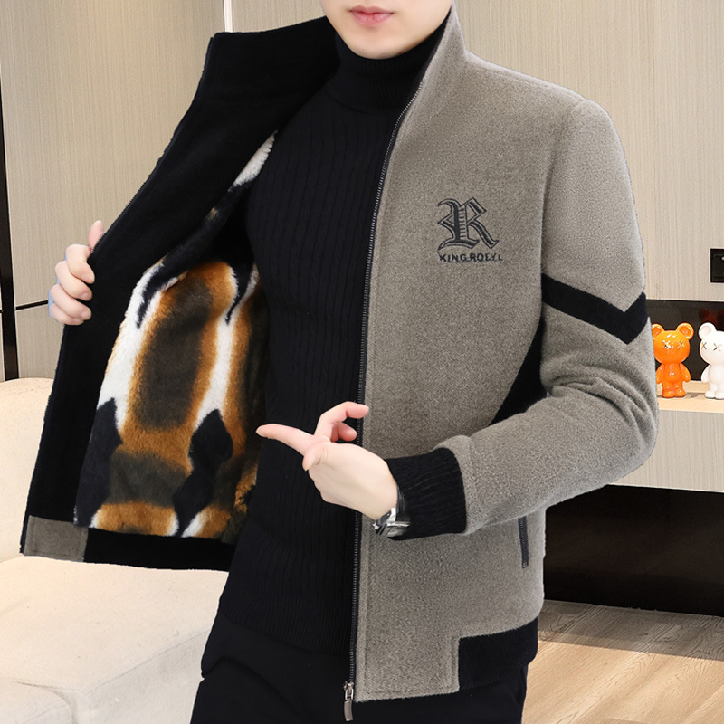 不起球雪尼尔毛呢外套男士冬季2025新款翻领加棉呢子加绒加厚跨境