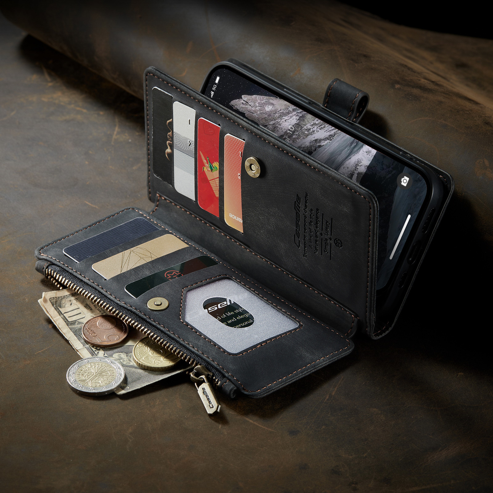 CASE Suitable for iPhone 14 Multi Insert Business Leather Samsung S23U Zipper Card Case_voghion.com