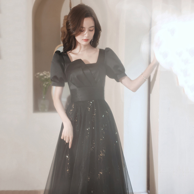 Vestido de noche negro para banquete 2026, corte ajustado, elegante, estilo pasarela, para eventos sociales, vestido largo de fiesta con cola larga. image 5