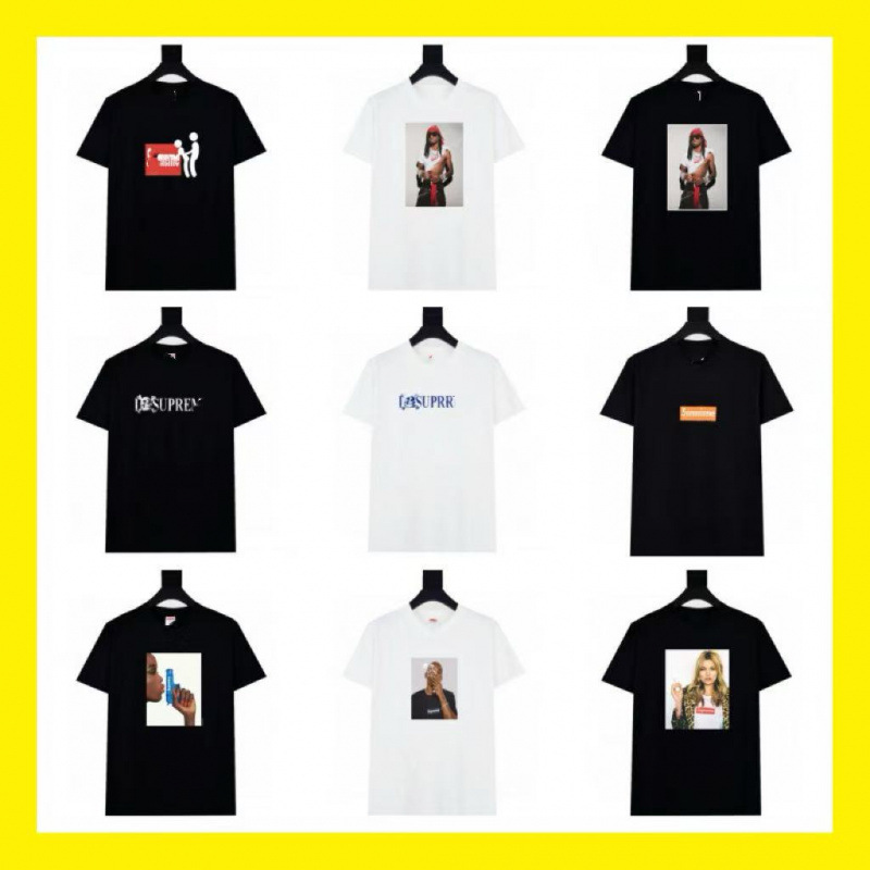 跨境原创美潮Sup字母印花300克BOX高版本短袖T恤男女情侣同款宽松