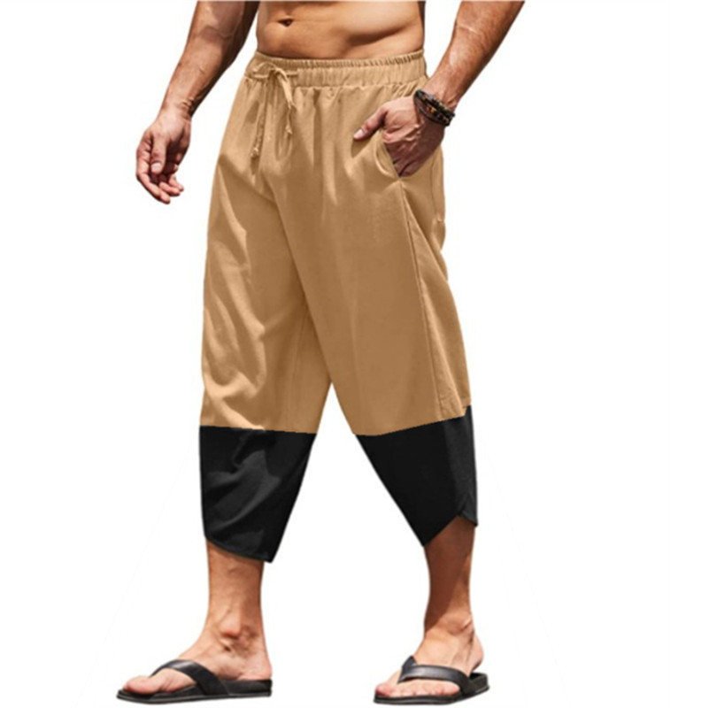 Transfronterizo 2025 Amazon estación independiente nuevo algodón y lino de hombre empalmado cuerdas de tracción sueltas pantalones cortos casuales