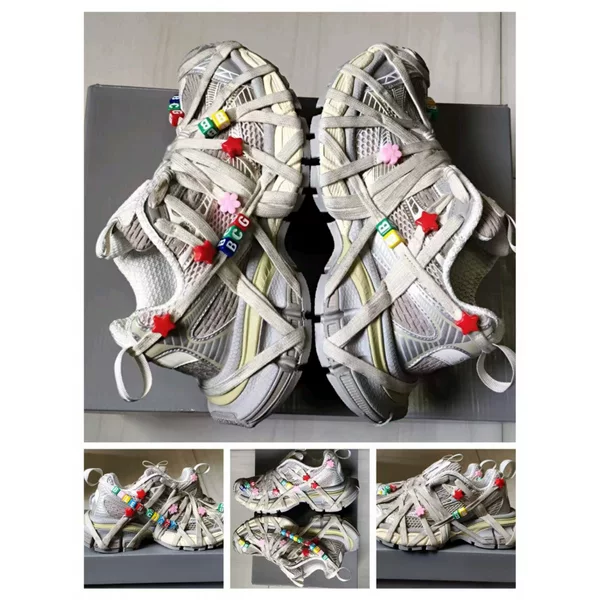 2026 New Paris 3XL Beaded Dad Shoes Thick-soled Colorful Retro Mesh Casual Fashion Lace-up Sneakers