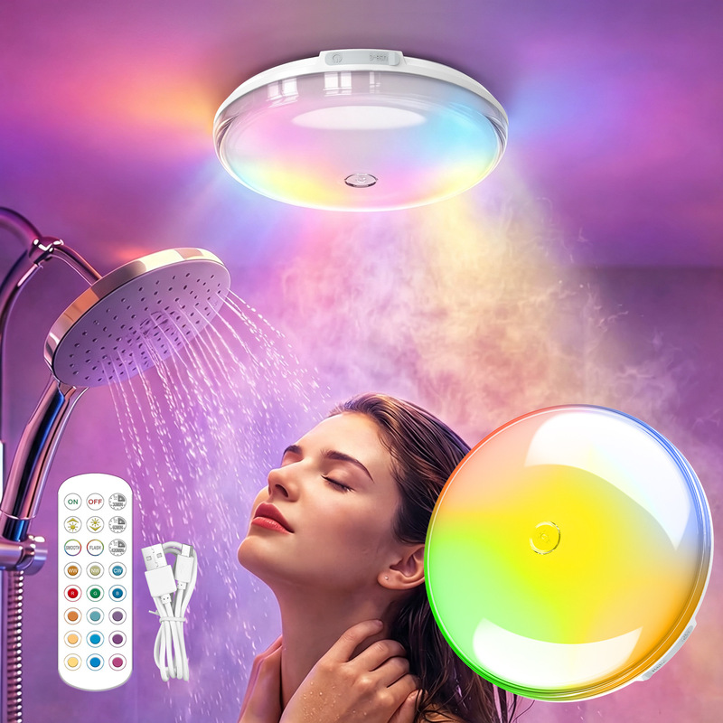 Amazon foreign trade rechargeable shower light, wireless, with multiple color changes, suitable for bathroom, closet, bedroom, and living room ambiance lighting